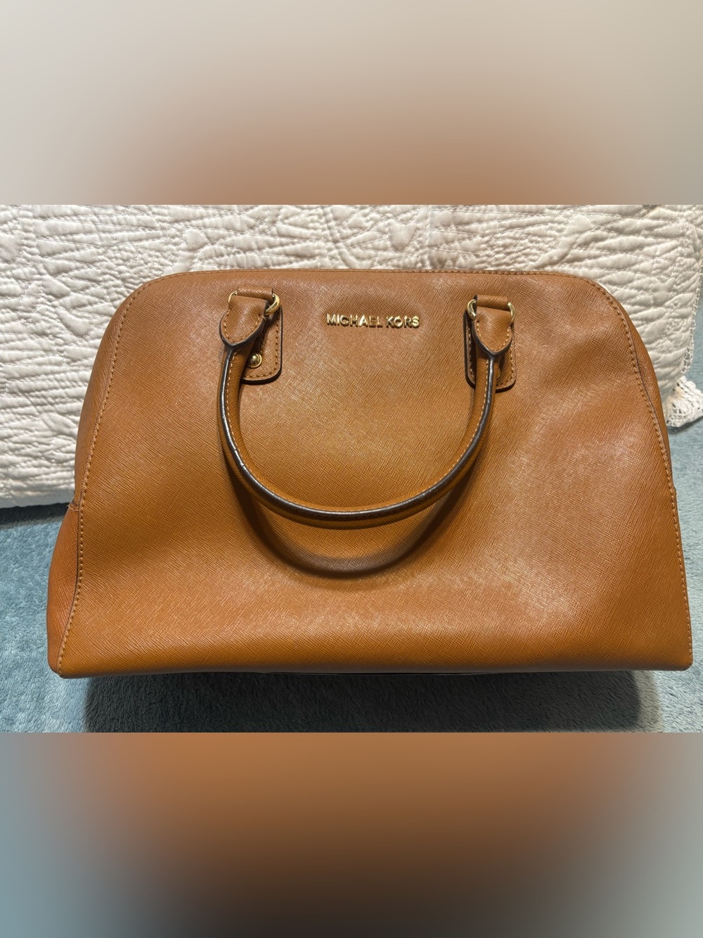 Michael Kors Cognac Brown Saffiano Dome Satchel
